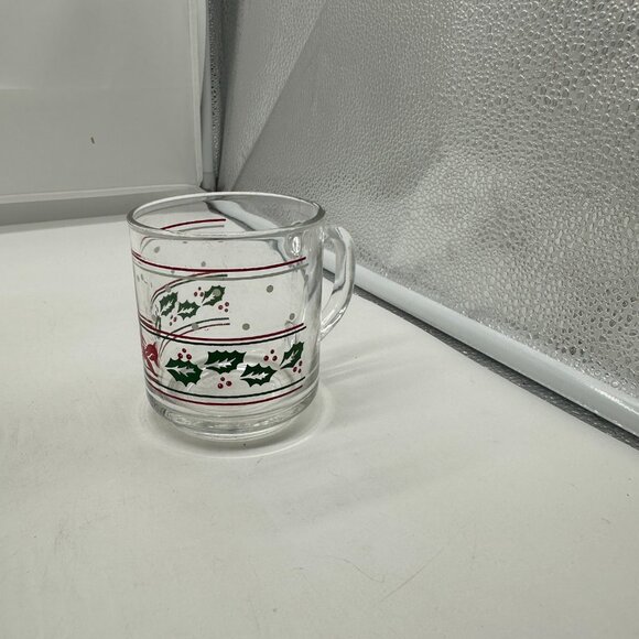 KIG Dining Vintage Kig Indonesia Holly Berries Bow Glass Coffee Cup